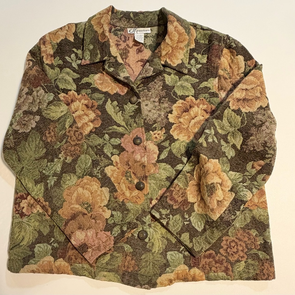 VINTAGE tapestry cottage flower garden blazer woven jacket Victorian English 90s - Picture 8 of 11